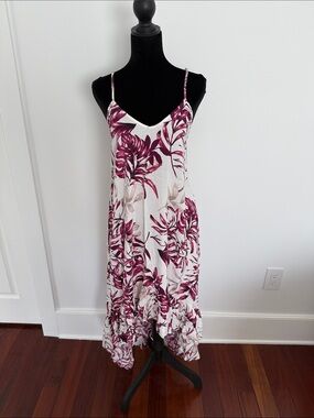 Tropical Leaf Print High Low Dress